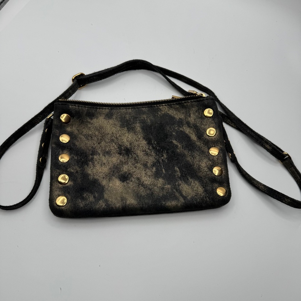 Hammitt Los Angeles VIP Small Crossbody Bag Black Gold Distressed Leather Rivet - Picture 2 of 14